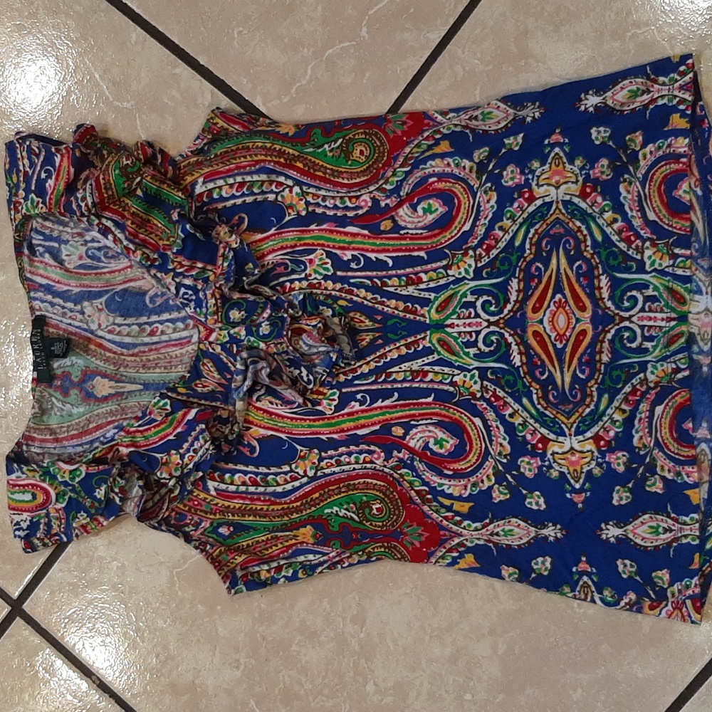 Lauren Ralph Lauren Multicolor Paisley Ruffled Tank Top Size Small